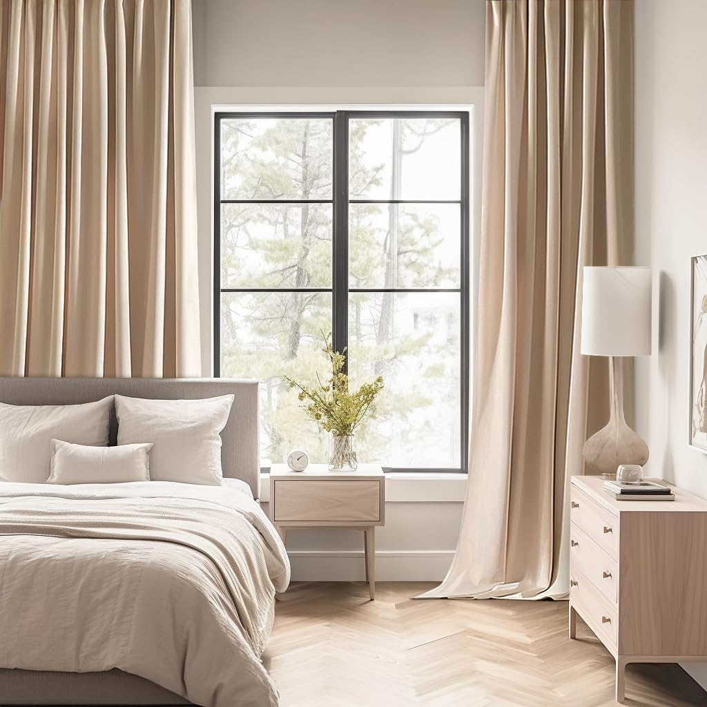 MIULEE Back Tab Beige Curtains 120 Inch Long 2 Panels Set for Living Room Bedroom, Cream Rod