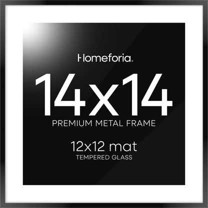 Homeforia 14x14 Picture Frame Black, High End Metal 14 x 14 Square Poster Frames with Mat 12 x 12