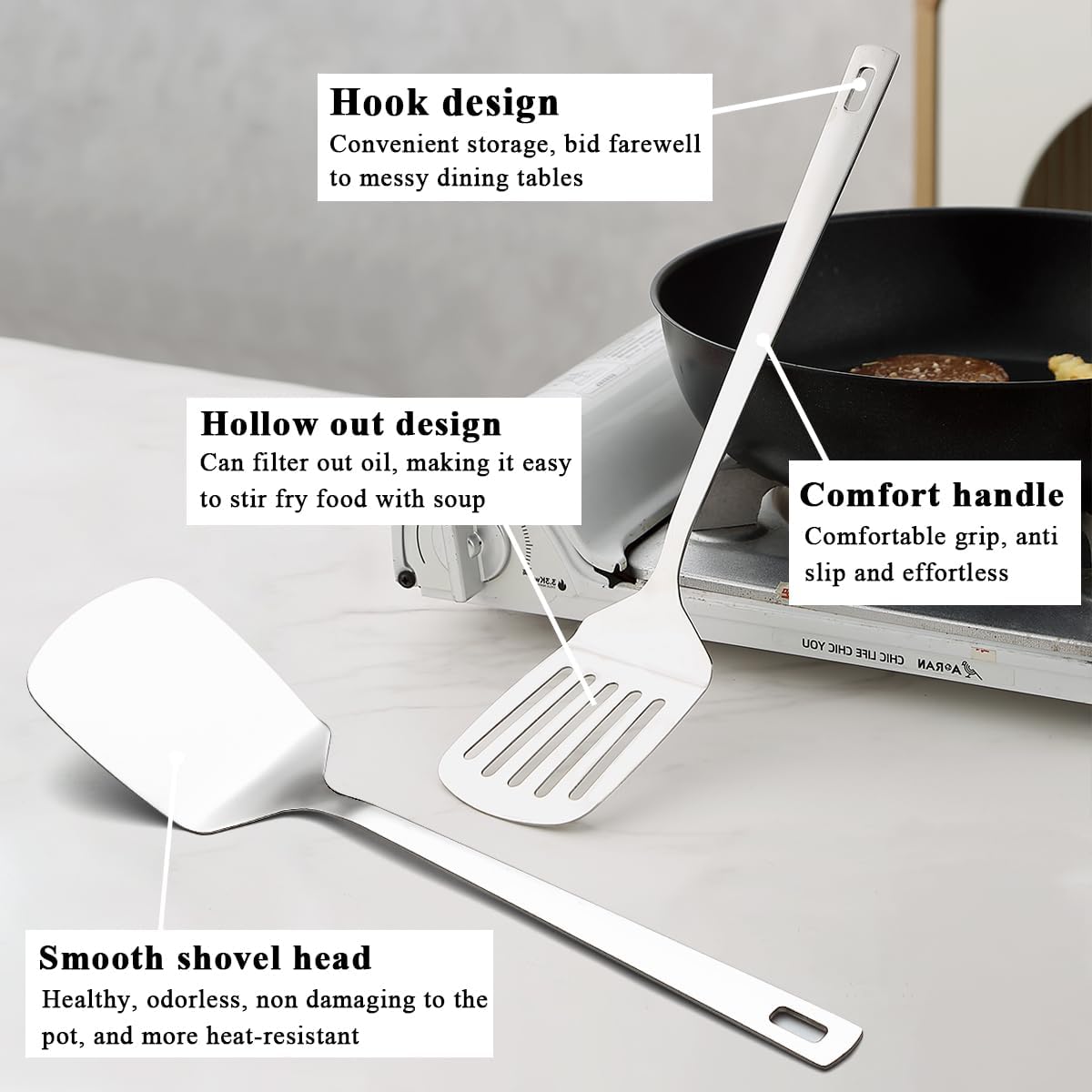 Evanda Kitchen Utensils Set 6pcs, Stainless Steel Cooking Utensils Set, Heavy Duty Kitchen Tools