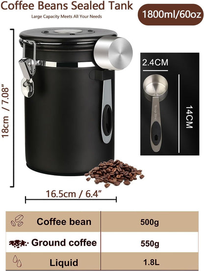 Coffee Canister Airtight Storage Container Stainless Steel Coffee Jar with Scoop,Date Tracker CO2