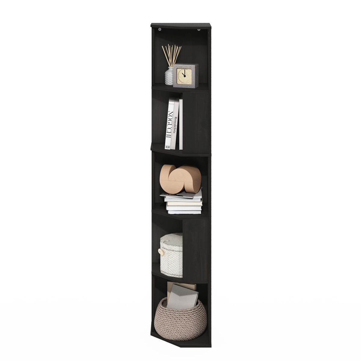 Furinno ECON Corner Shelf, 5-Tier Corner Book Shelf, Standing Storage Shelves, Cube Display Rack