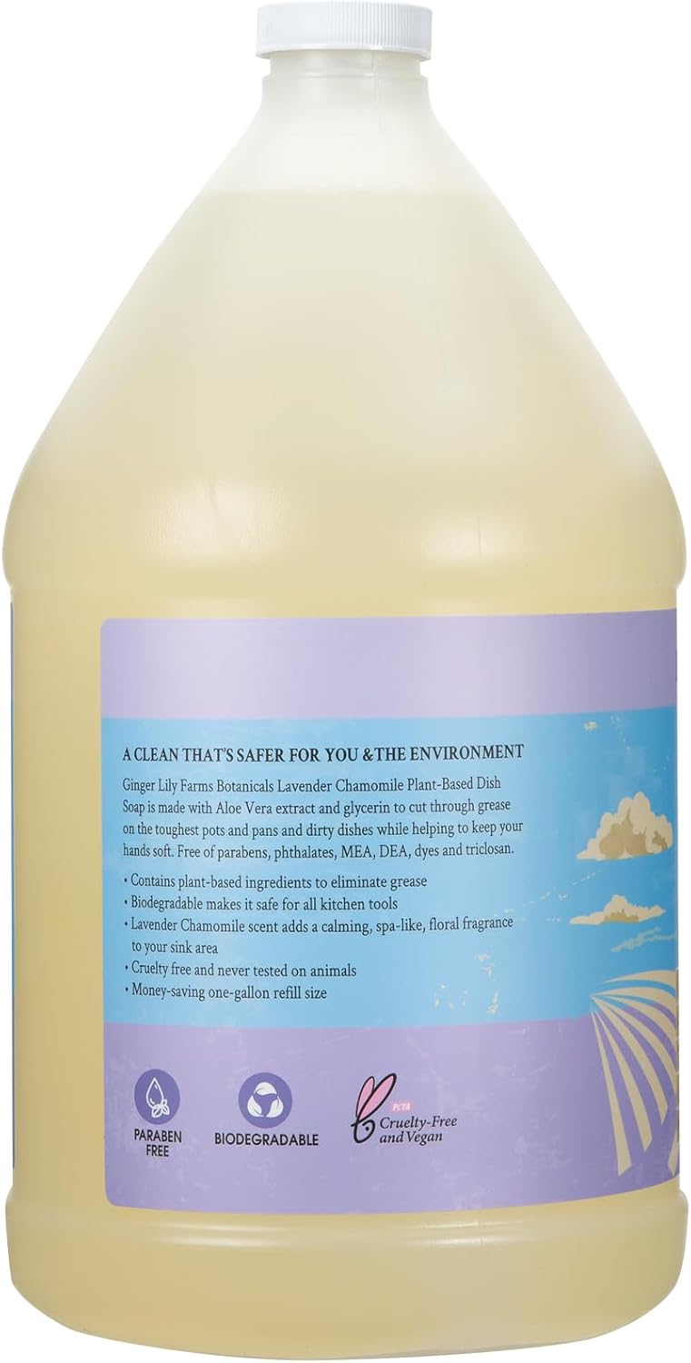 Ginger Lily Farms Botanicals Plant-Based Liquid Dish Soap, Concentrated Formula with Max Grease