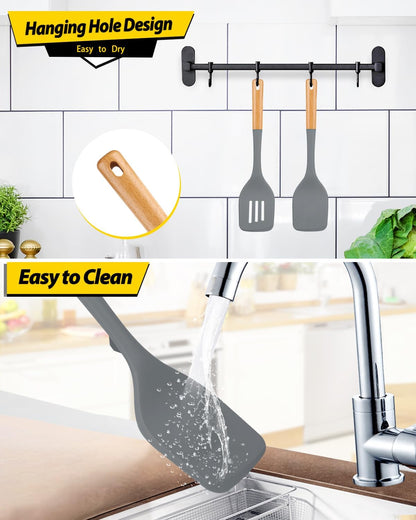 Pack of 2 Large Silicone Spatula, Heat Resistant Solid Turner, Non Stick Slotted Spatulas with