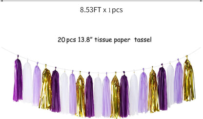 Purple-Gold Party Decoration Tassel Garland - 20pcs Lavender White Gold Birthday Party Supplies