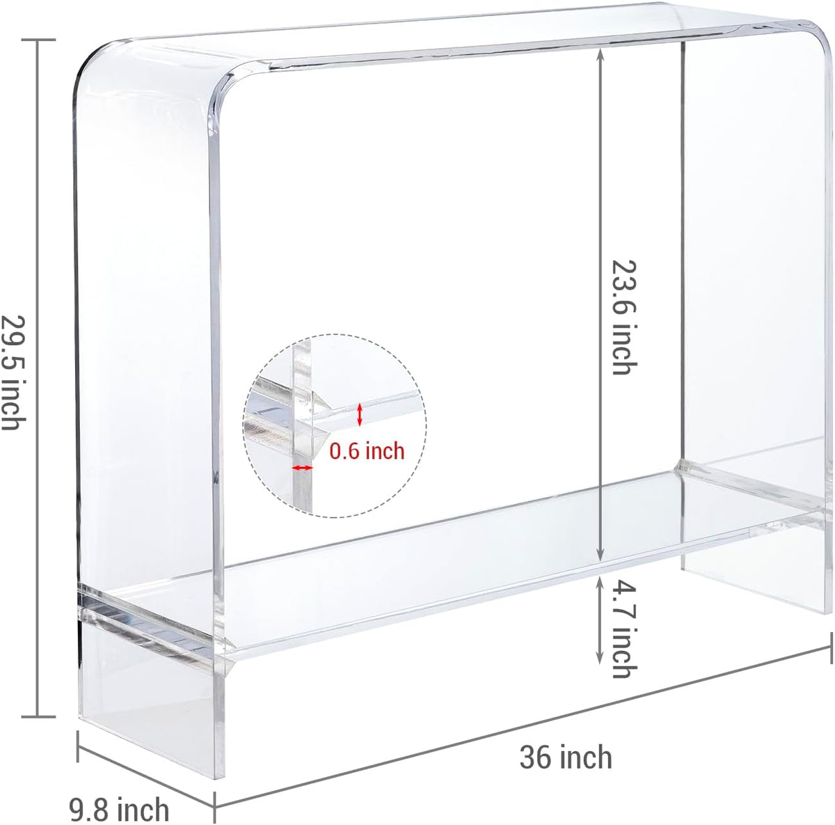 MyGift Premium 15mm Clear Acrylic Entryway Console Table with Bottom Display Shelf, 2 Tier Living