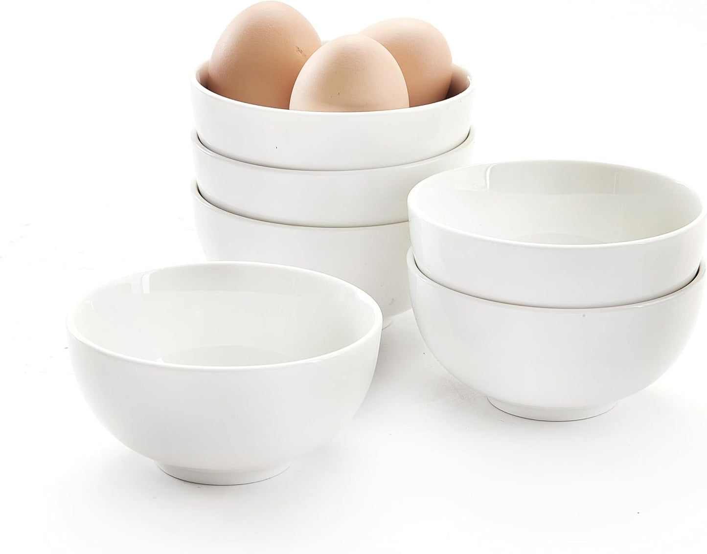 White 4.5in Small Ceramic Bowls, 12 OZ Cereal Bowls Set of 6 for Dessert, Rice, Jello, Pudding