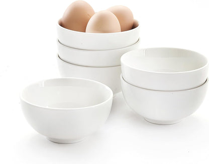 White 4.5in Small Ceramic Bowls, 12 OZ Cereal Bowls Set of 6 for Dessert, Rice, Jello, Pudding