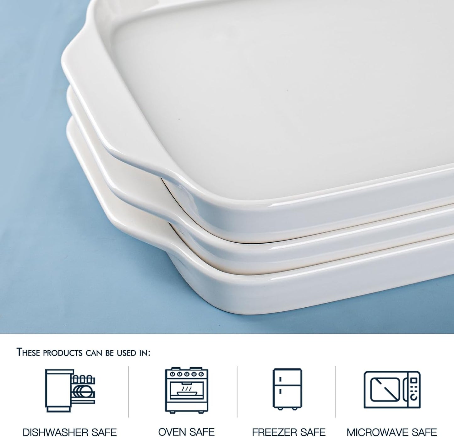 Dizada Large Serving Platter with Handles, 16" x 9" Porcelain Serving Tray, White Rectangular