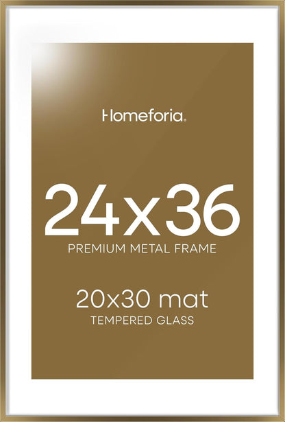 Homeforia 24x36 Picture Frame Bronze, High End Metal 24 x 36 Large Poster Frames with Mat 20 by 30