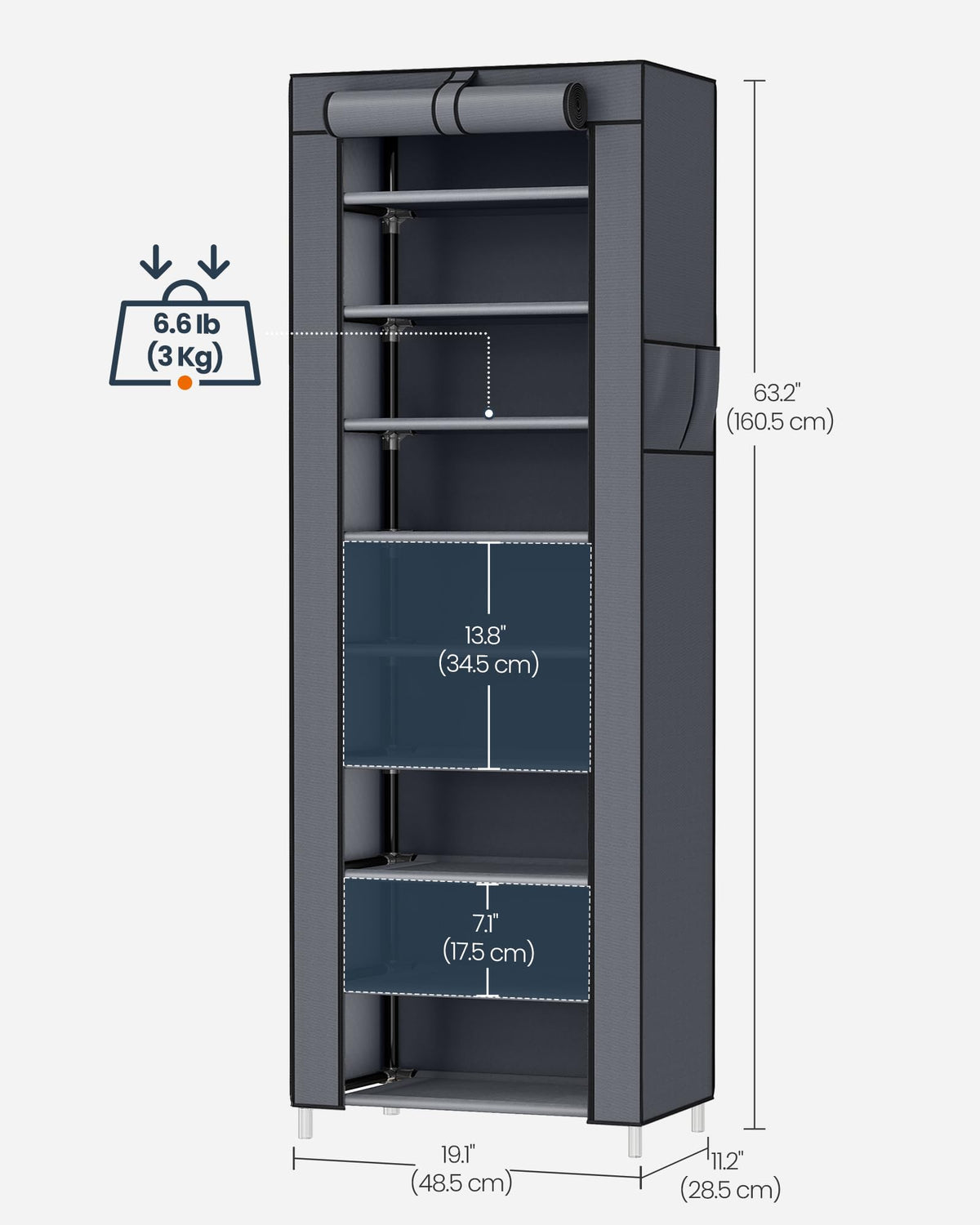 SONGMICS Home Shoe Rack 10-Tier, Tall Narrow Metal Shoe Organizer with Dust Cover, 11.2 x 19.1 x