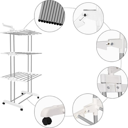 Bigzzia Clothes Drying Rack, Folding Stainless Steel Drying Rack Clothing Indoor Outdoor