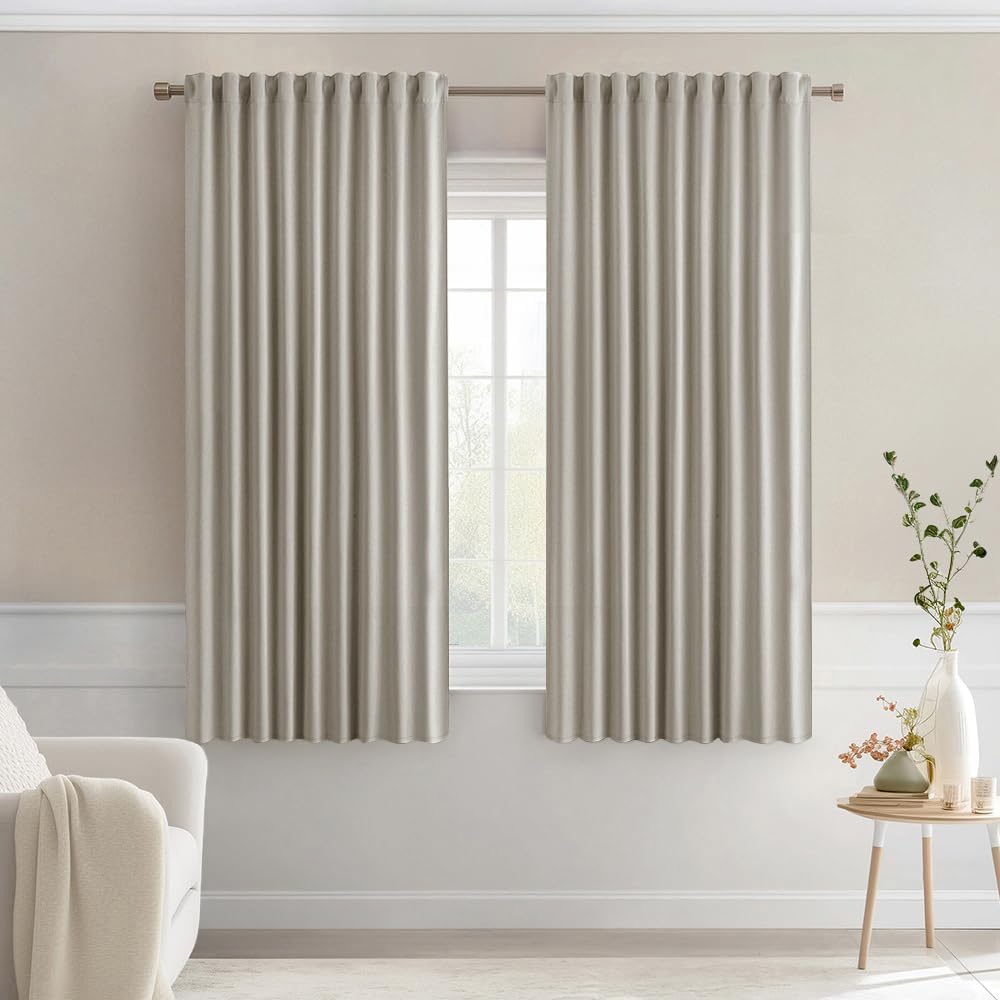 MIULEE Stone Back Tab Blackout Curtains 63 Inch Length 2 Panels Set for Living Room Bedroom