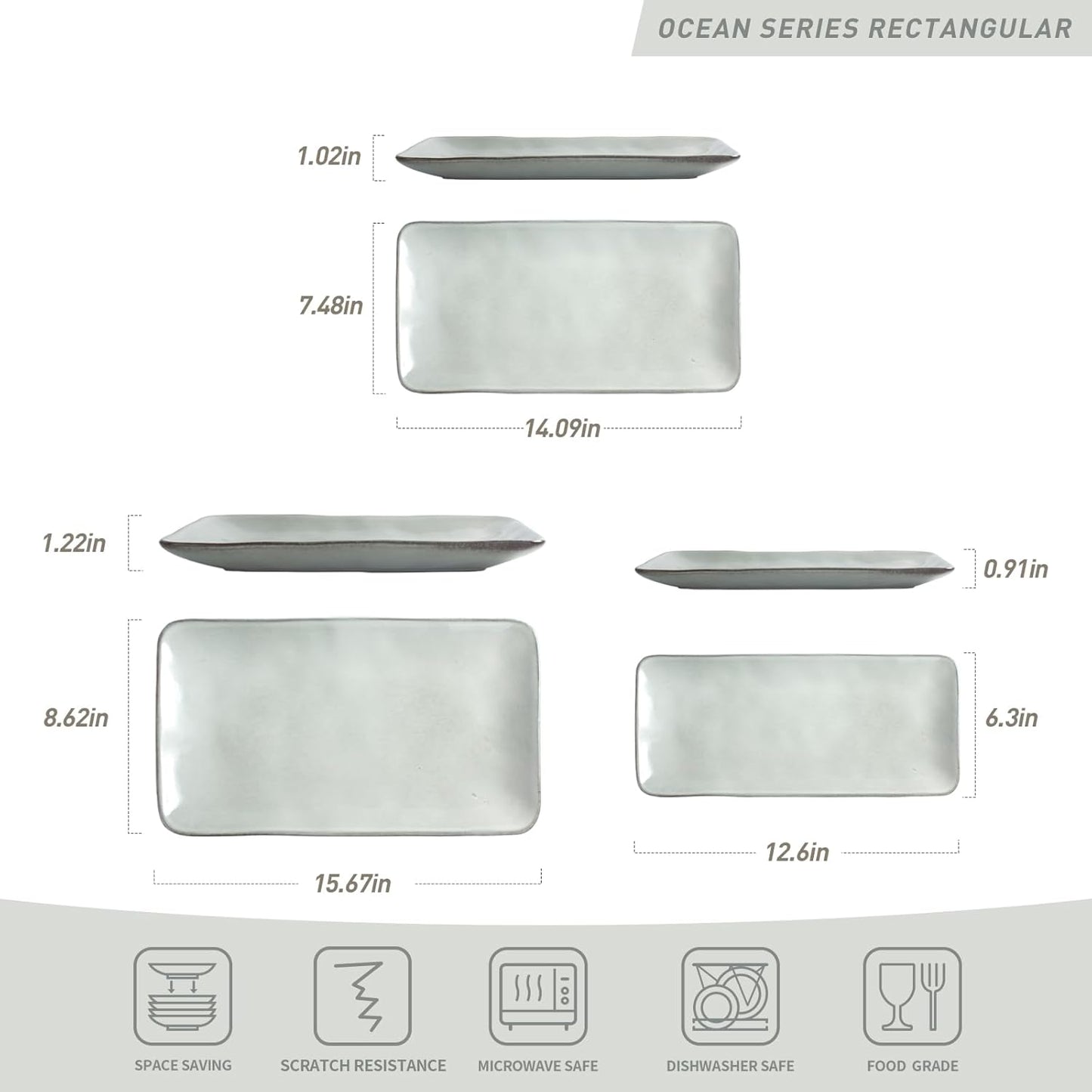 famiware Serving Platter, Rectangular 15.67/14.1/12.6inch Serving Dishes for Entertaining, Reactive