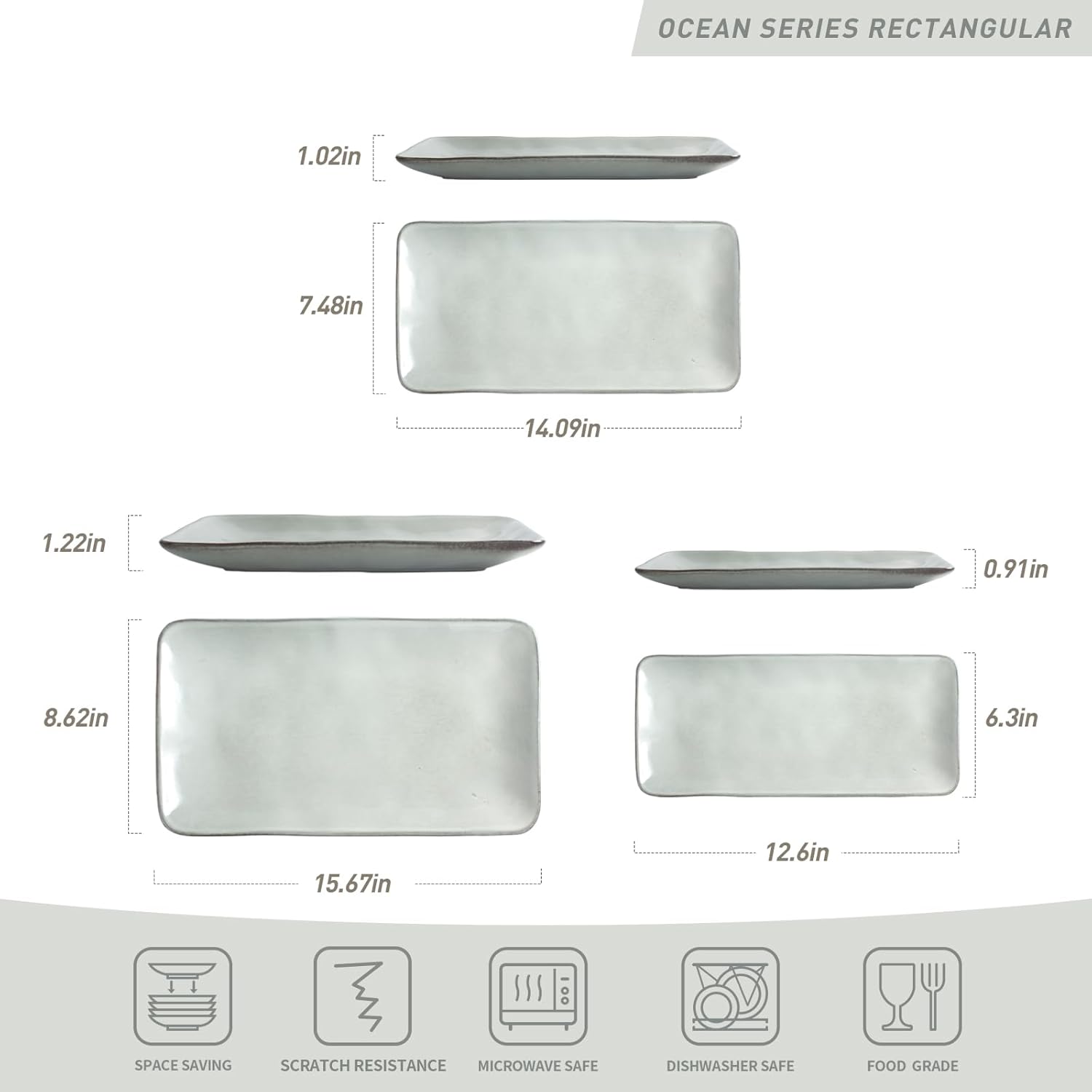 famiware Serving Platter, Rectangular 15.67/14.1/12.6inch Serving Dishes for Entertaining, Reactive