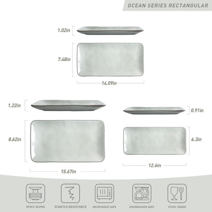 famiware Serving Platter, Rectangular 15.67/14.1/12.6inch Serving Dishes for Entertaining, Reactive