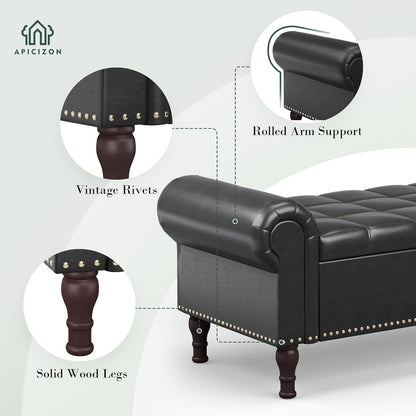 Apicizon 51”Storage Benches, Queen Size Faux Leather Bed Bench with Tufted Button, Upholstered