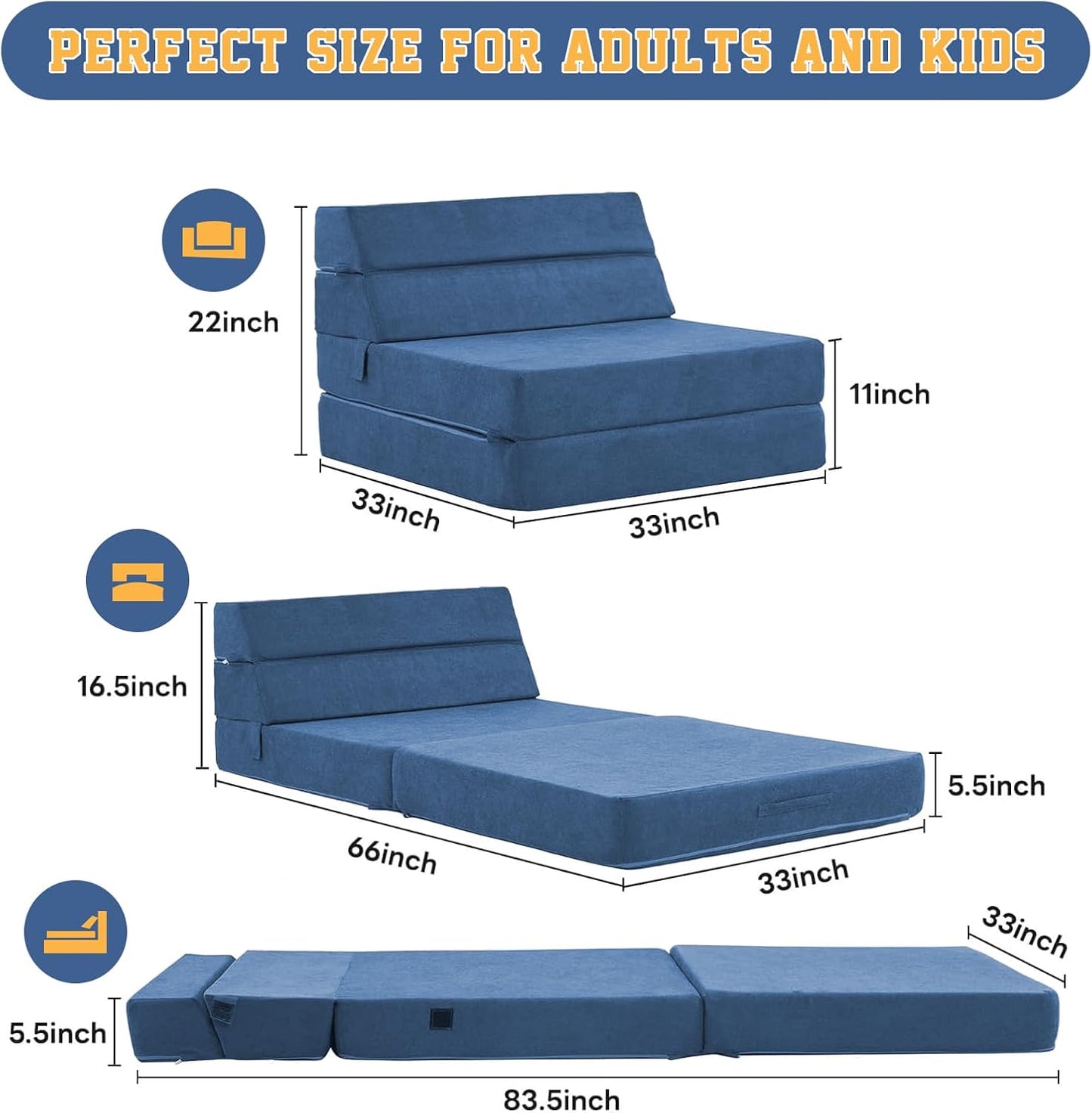 jela Foldable Sofa Bed Soft Foam Convertible Sleeper Chair Luxury Miss Fabric Fold Out Chair Bed