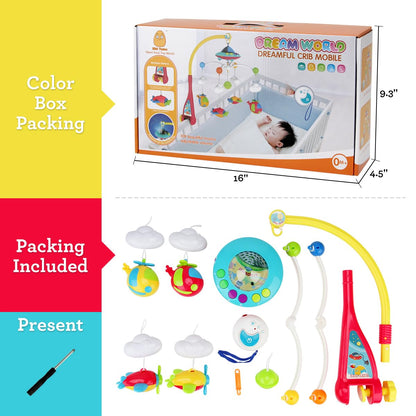 Baby Musical Crib Mobile with Hanging Rotating Toys, Remote Control, Lights Projector Function