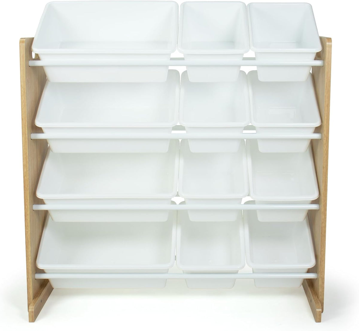 Humble Crew Kids Toy Storage Organizer with 12 Plastic Bins, Natural Wood/White – Removable Bins
