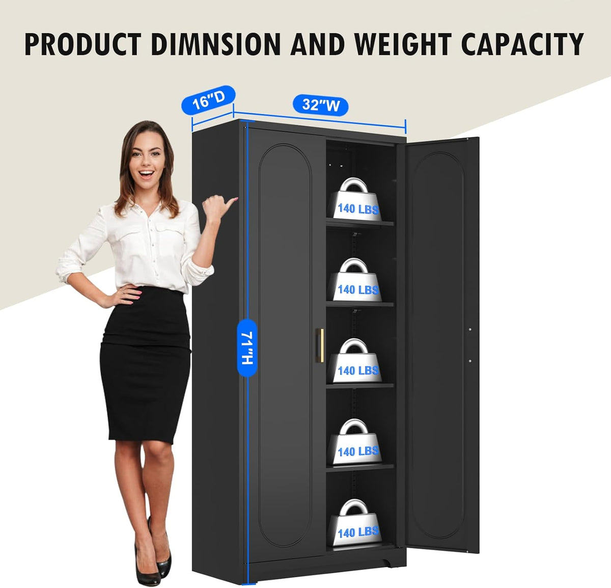 71" Tall Kitchen Pantry Cabinet, Pantry Storage Cabinet with Doors and Shelves, Metal Food Pantry
