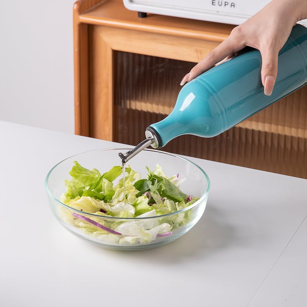 Sweejar Large Ceramic Olive Oil Dispenser Bottle, Opaque Oil Cruet Protects Oil to Reduce