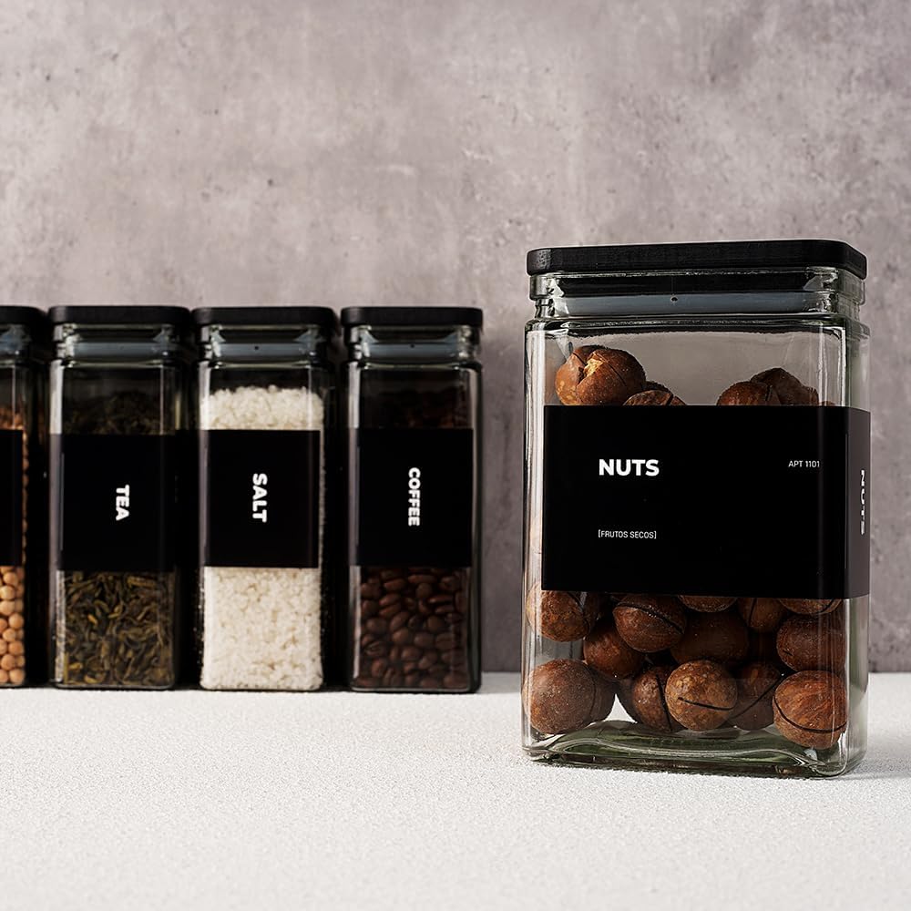 27 oz Glass Storage Jars with Bamboo Lid, set of 6, glass canisters with airtight lids, Clear jars
