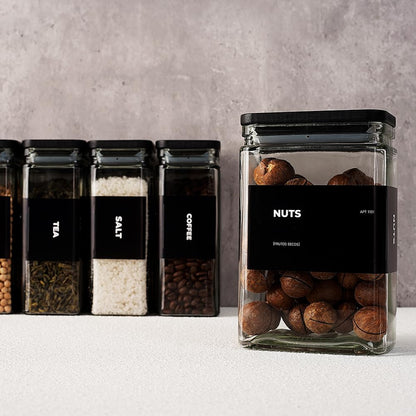27 oz Glass Storage Jars with Bamboo Lid, set of 6, glass canisters with airtight lids, Clear jars