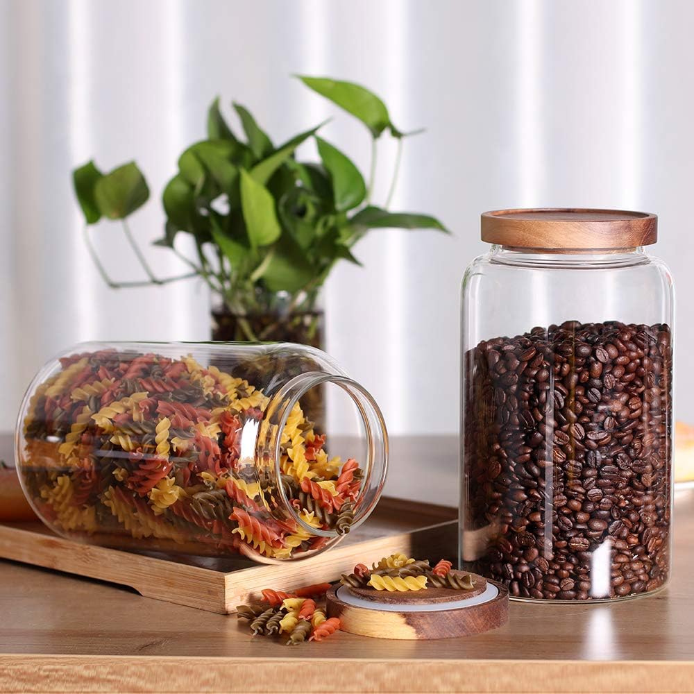 Large Glass Jar with Airtight Lid Set of 2 93 FL OZ(2750ml) glass canister set, Glass Food