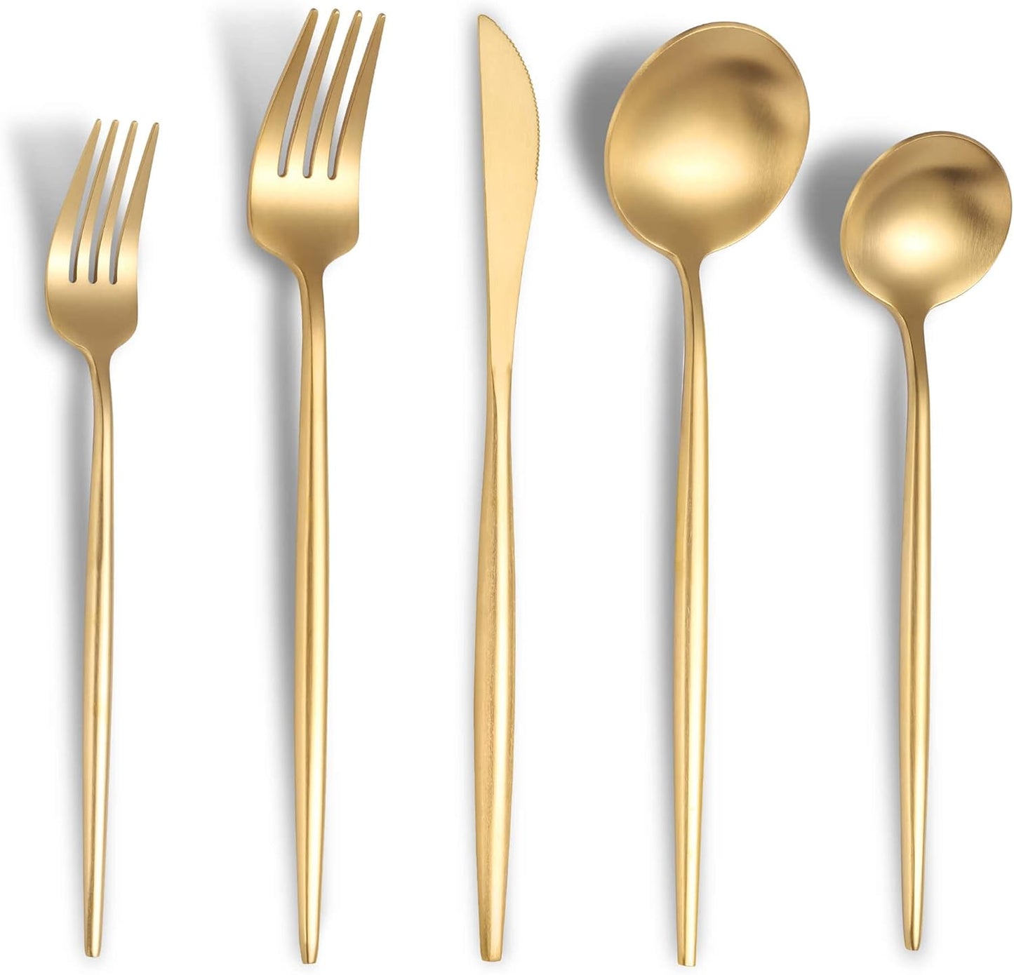 Matte Gold Silverware Set for 6,Modern Stainless Steel Brushed Cutlery Set,30-Pieces Heavy Duty