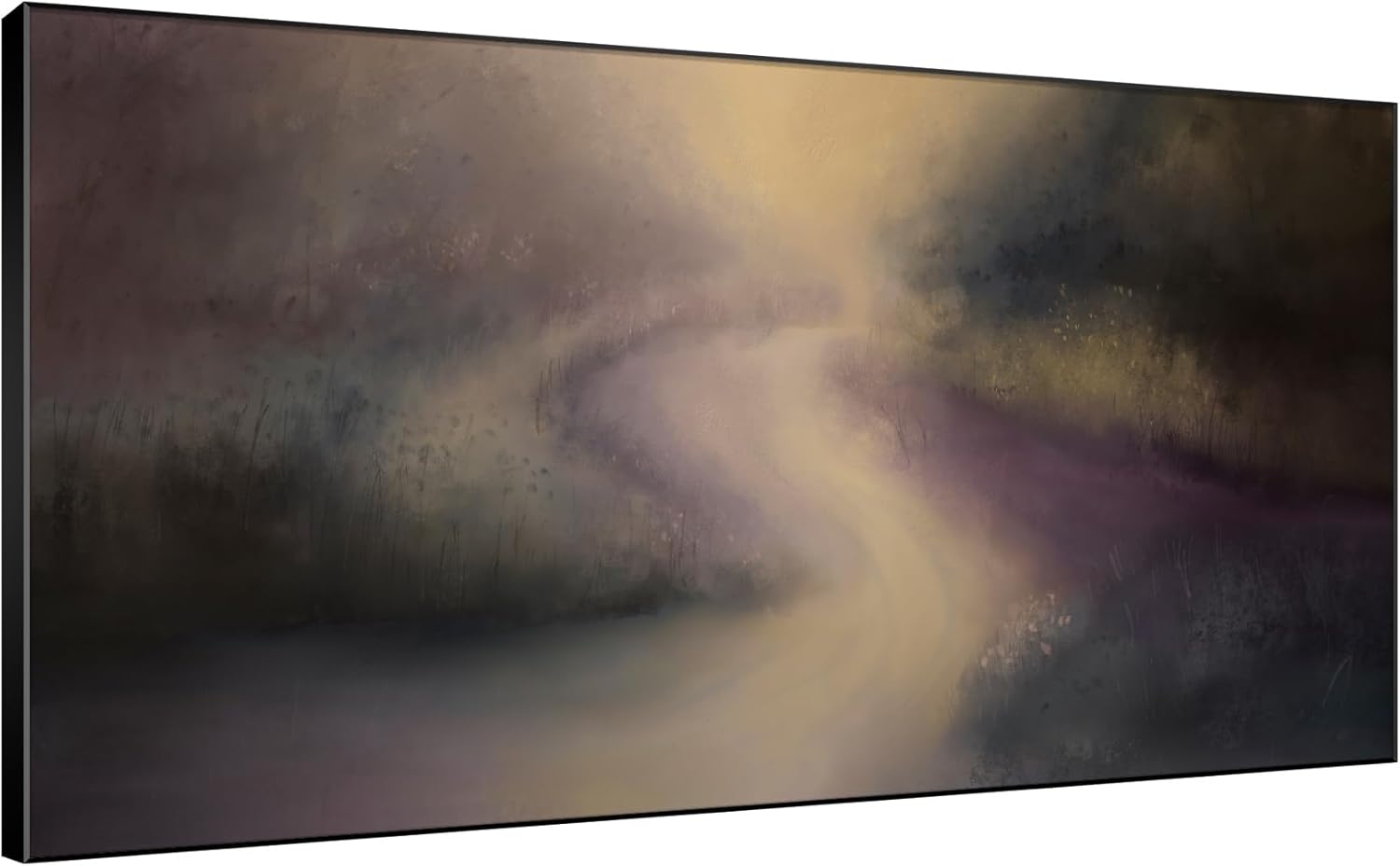 SIGNWIN 36"x72" Extra Large Framed Wall Art Golden Light River Path Dreamy Impressionist Landscape