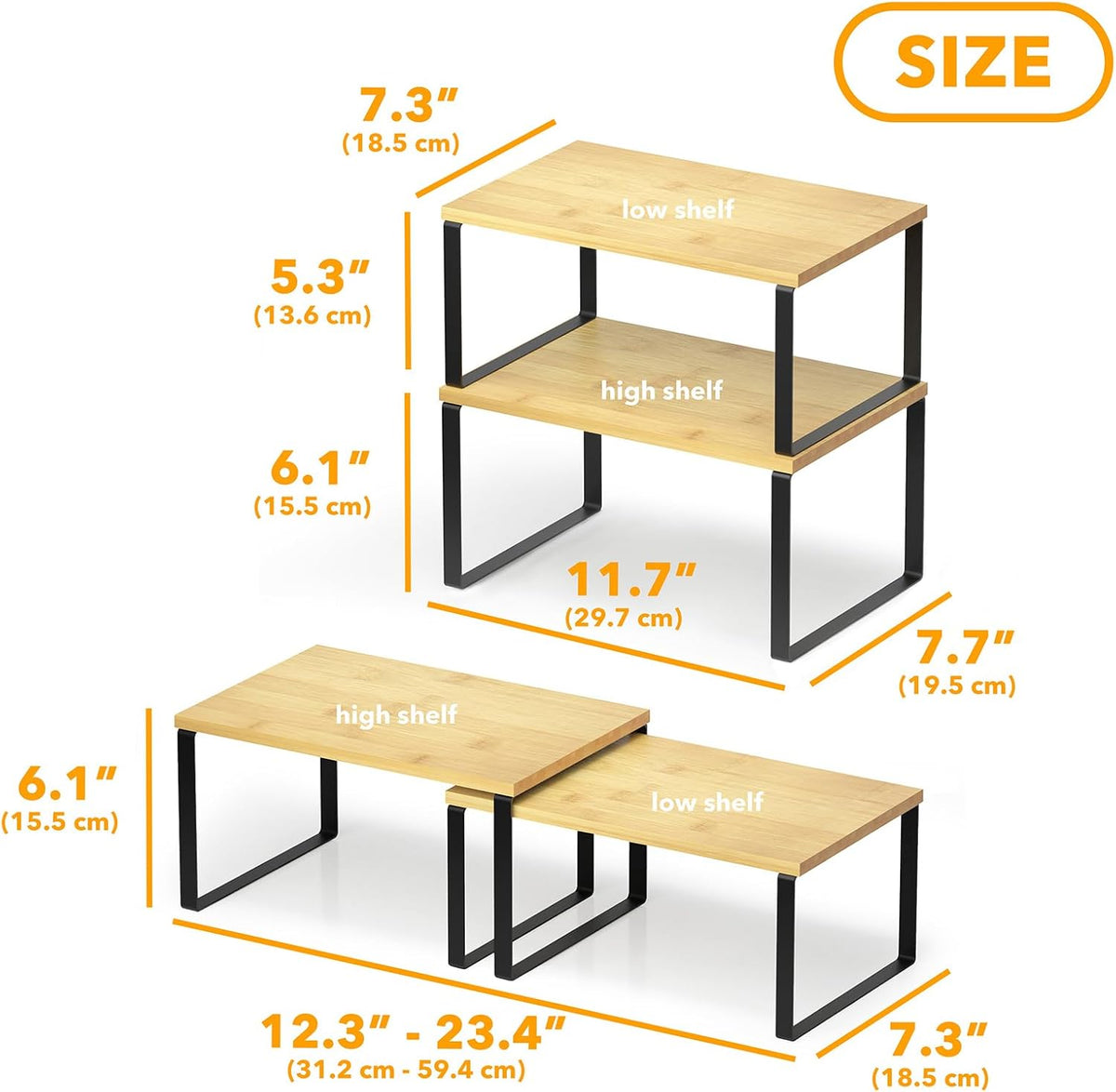 SpaceAid Cabinet Shelf Organizers 2 Pack, Kitchen Counter Rack Shelves Riser, Stackable Expandable