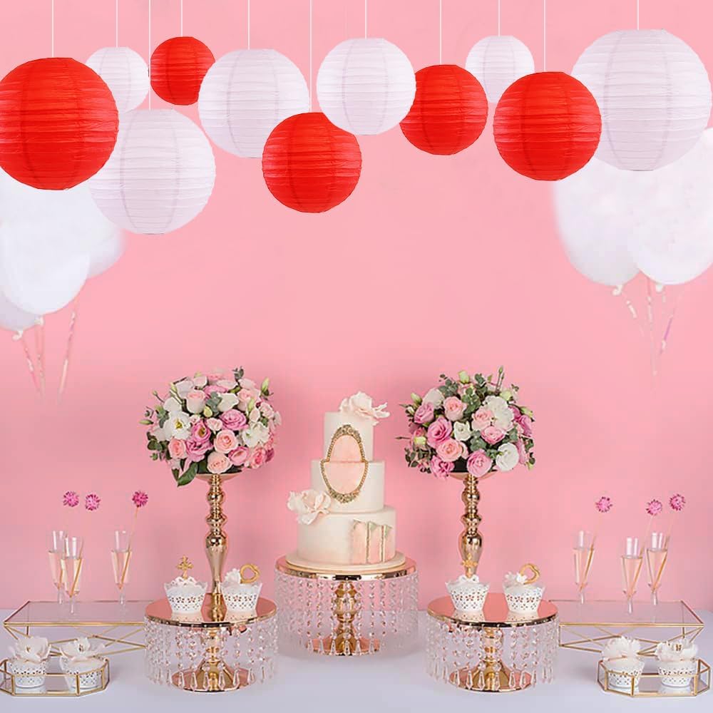 12Pcs Round Paper Lanterns Assorted Sizes (6" 8" 10" 12") for Home Decor, Restaurant, Church
