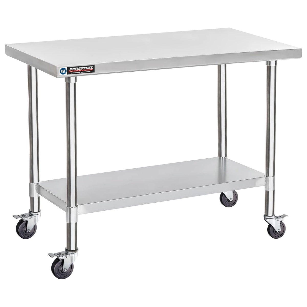 DuraSteel 24x48 NSF Stainless Steel Cart - Heavy Duty Food Prep Table with Undershelf - Rolling