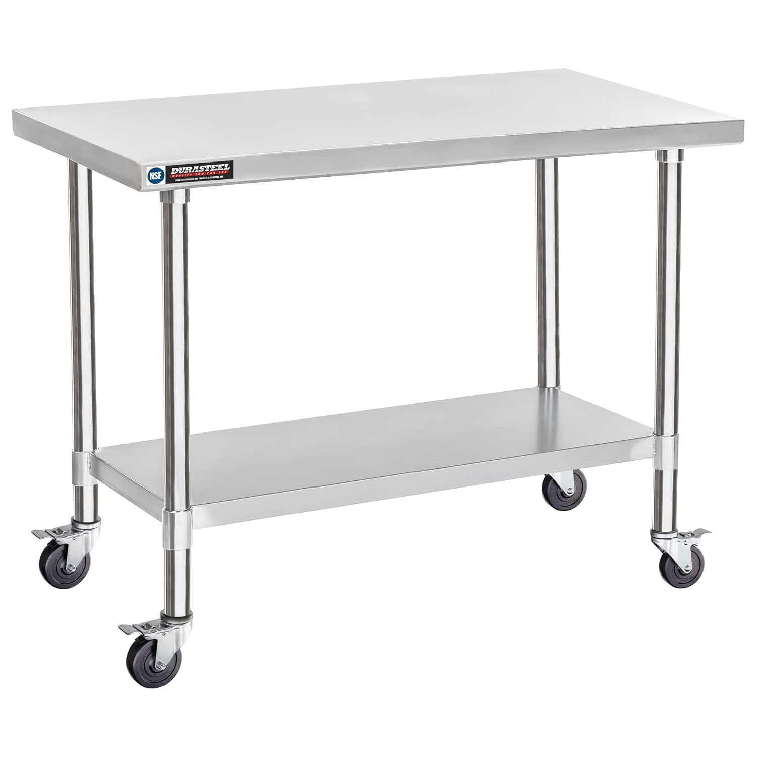 DuraSteel 24x48 NSF Stainless Steel Cart - Heavy Duty Food Prep Table with Undershelf - Rolling
