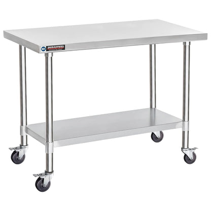 DuraSteel 24x48 NSF Stainless Steel Cart - Heavy Duty Food Prep Table with Undershelf - Rolling