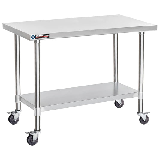 DuraSteel 24x48 NSF Stainless Steel Cart - Heavy Duty Food Prep Table with Undershelf - Rolling