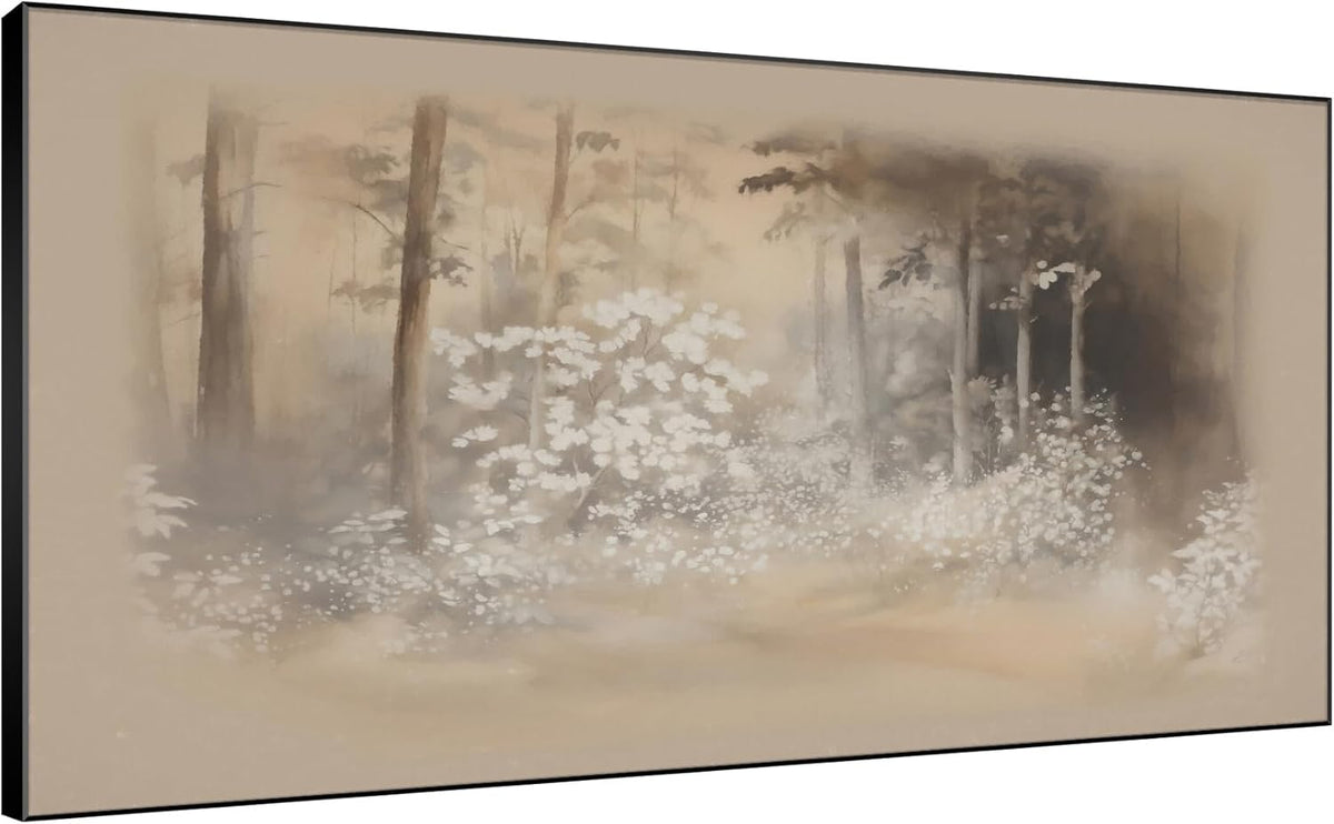 SIGNWIN 24"x46" Extra Large Framed Wall Art Misty Forest in Sepia Tones, Watercolor Woodland