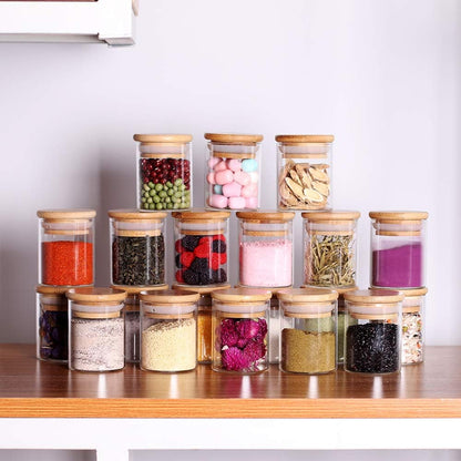 Spice Jar Set,2.5oz 20 Piece Glass Jar with Bamboo Airtight Lids and Labels, Mini Clear Food
