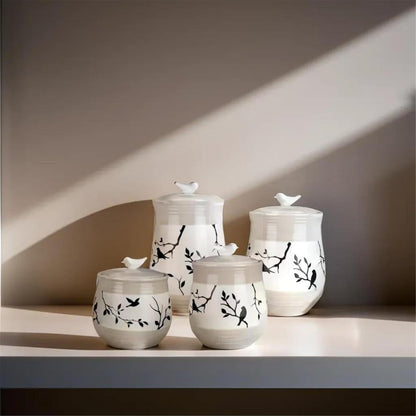 Young's Inc. 4 Pcs Set Botanical Ceramic Canisters- Storage Container for Kitchen and Bathroom