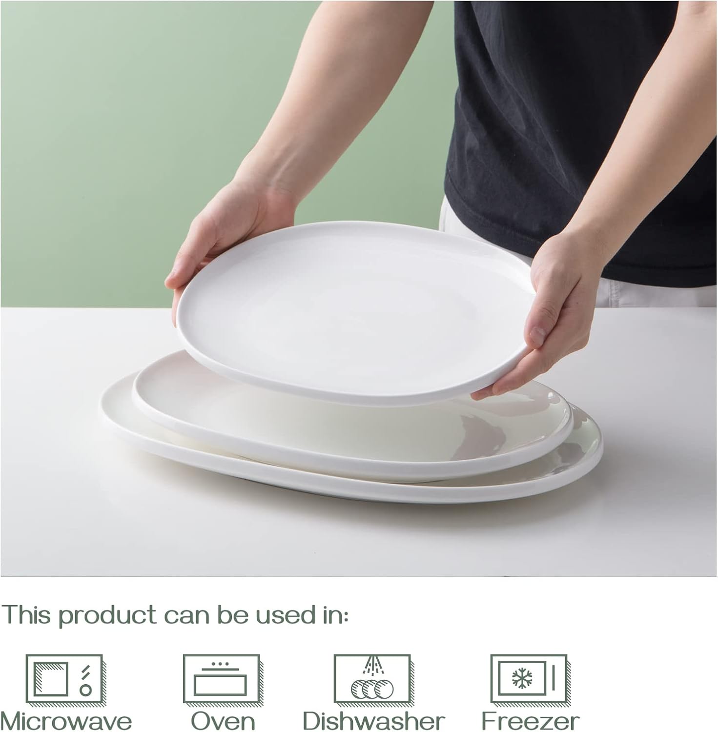 DOWAN Large Serving Platter, 16"/14"/12" Porcelain Platters for Entertaining Wedding Party, White