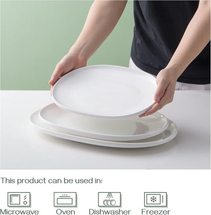 DOWAN Large Serving Platter, 16"/14"/12" Porcelain Platters for Entertaining Wedding Party, White