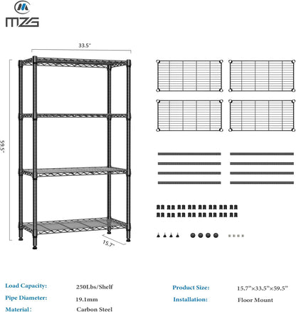 1000 lbs 4 Tier Shelf Metal Storage Shelves Shelving Wire Rack Heavy Duty Closet Organizers for