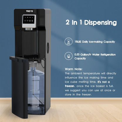 VECYS Bottom Loading Water Cooler with Ice Maker, Cold Water Supply with 18LBS Daily Ice Making