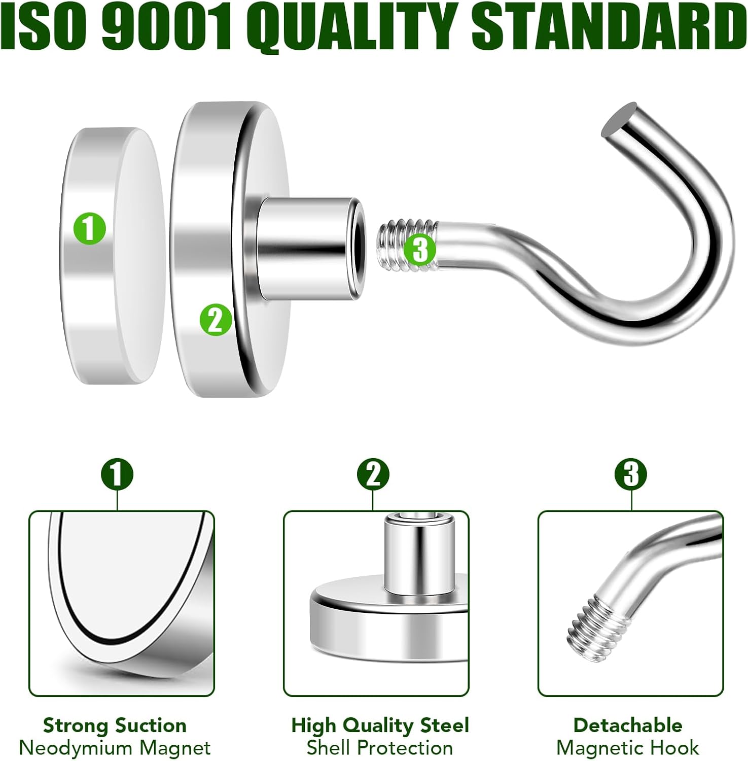 MIKEDE Magnetic Hooks Heavy Duty, 40lbs Earth Magnets with Hooks for Refrigerator, Strong Magnets