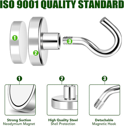 MIKEDE Magnetic Hooks Heavy Duty, 40lbs Earth Magnets with Hooks for Refrigerator, Strong Magnets