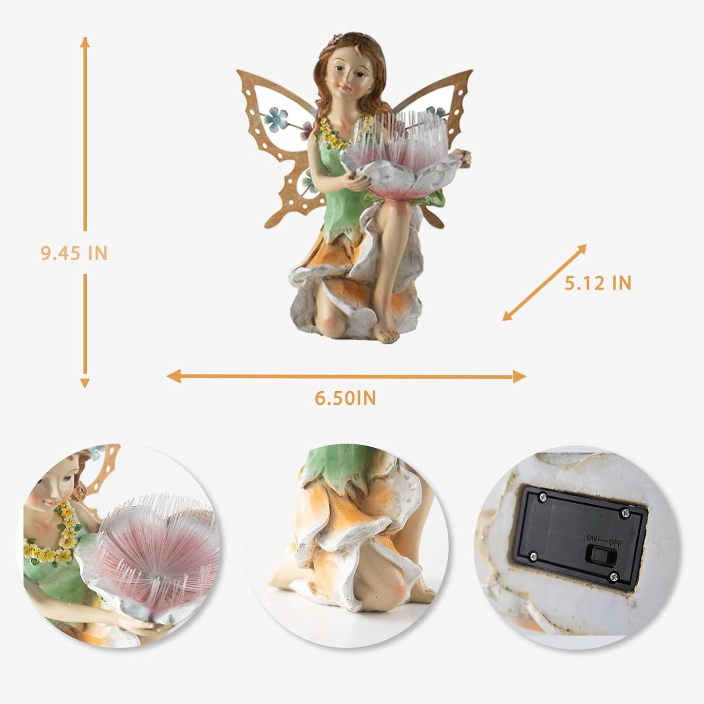 Fairy Decor Solar Outdoor Statues, Fairy Garden Accessories for Outside Garden Gifts,Resin