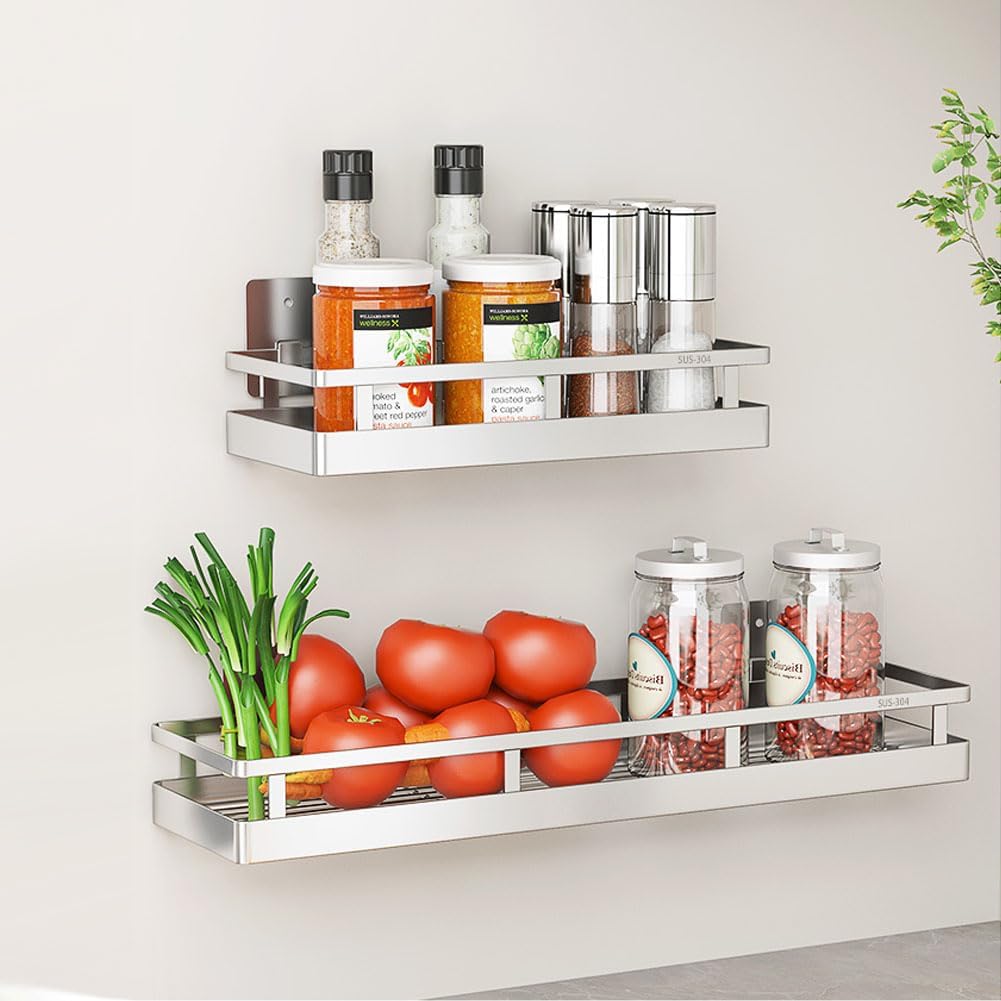 19.69Inch Spice Rack Organizer, SUS304 Stainless Steel Wall Mount Spice Rack Storage Basket
