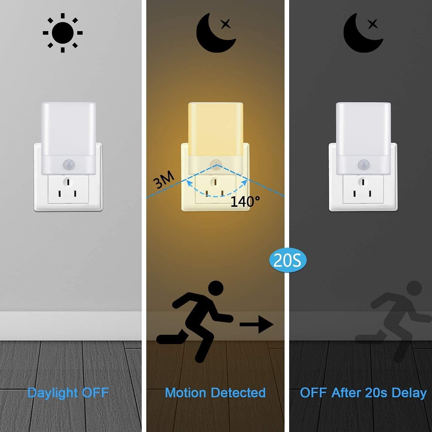 LED Night Light Plug in, Motion Sensor Night Light with Adjustable Brightness 3 Lighting Mode