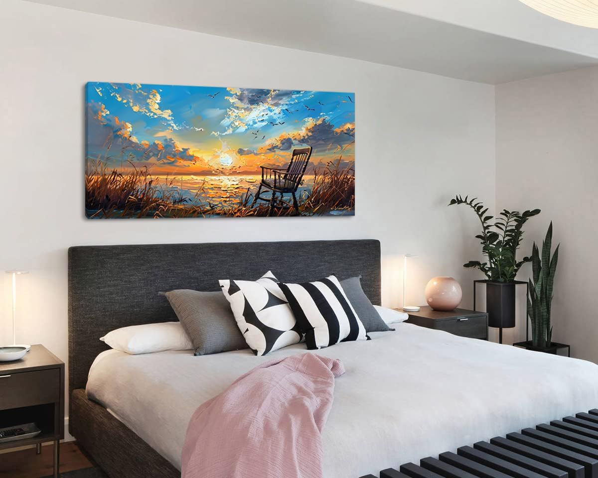 LASMOND Canvas Prints Wall Art Sunset Ocean Beach Pictures Photo nature landscape Paintings for