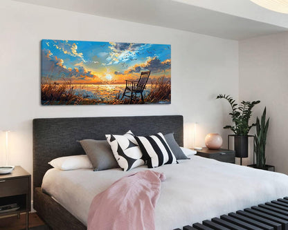 LASMOND Canvas Prints Wall Art Sunset Ocean Beach Pictures Photo nature landscape Paintings for